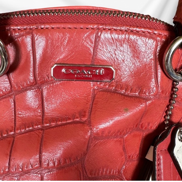 Coach Red Croc-Embossed Leather Shoulder Bag - Picture 9 of 11
